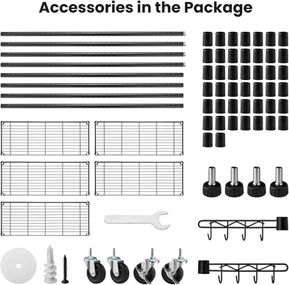 Storage Shelves 75"H Wire Shelving Unit with Wheels 1750LBS Heavy Duty Metal Shelves for Storage Adjustable 5-Tier Garage Storage Rack Kitchen Pantry Shelves Rolling Shelf on Casters, 14"D x36"W x75"H