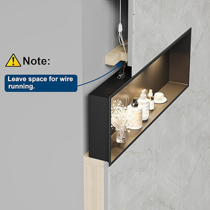 Neodrain Wall Niche with Non-dim LED Downlight - Matte Black Stainless Niche No Tile Needed 36x12 inch Shower Storage Niche