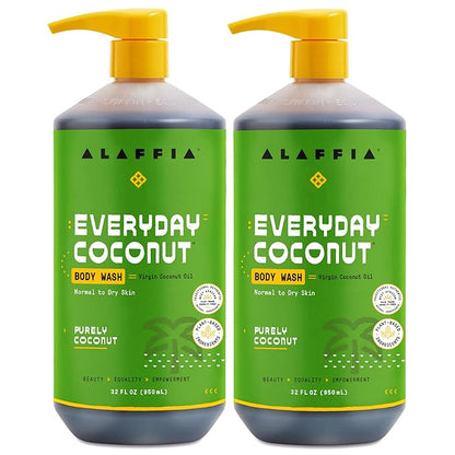 Alaffia Body Wash, Everyday Coconut, 2-Pack – Moisturizing Soap with Nourishing Coffee Berry Extract & Coconut Water, Vegan & Cruelty-Free, 32 Oz Ea