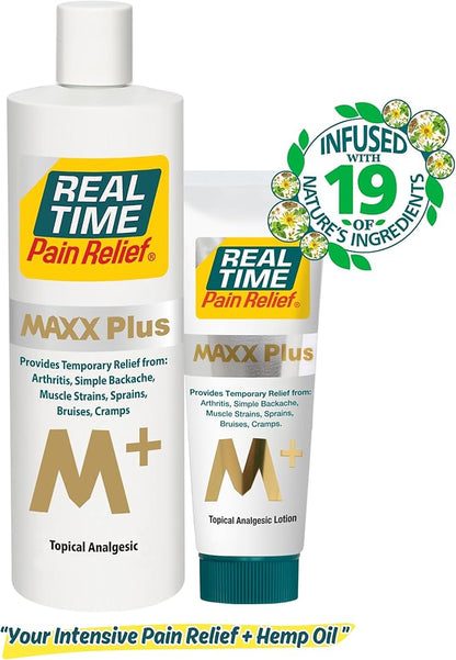Real Time Pain Relief MAXX Plus - 7oz Tube | Intensive Formula with 19 Natural Ingredients Including Hemp Oil | Fast-Acting Relief for Muscle Pain, Arthritis, Backaches, and More
