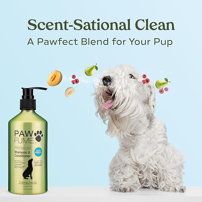 PAWFUME Dog Shampoo and Conditioner, Blue Ribbon, 1-Pack – Nourish & Detangle for a Silky Soft Coat – Probiotic, Deep-Cleaning, pH-Balanced Formula – Puppy Shampoo and Conditioner for All Breeds