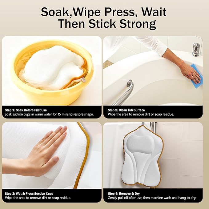 Bath Pillow PYRRHIC - Luxury Bathtub Pillow 5D Mesh with Neck & Back Support Non-Slip Suction Cups Fast Drying Soft Spa Pillow Relaxing Bath Accessories with Hook Laundry Bag White
