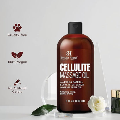 Botanic Hearth Anti Cellulite Massage Oil | Cellulite Oil for Thighs and Butt Firming | Unique Blend of Massage Essential Oils | Improves Skin Tone, Skin Firmness & Tightness | 8 Fl Oz