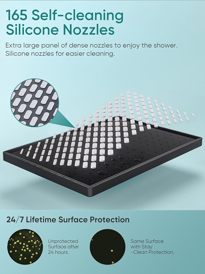 Cobbe 11.8 Inch Rain Shower Head with 6 Modes Handheld Water Spray，High Pressure Showerhead Combo with 11 Inch Adjustable Extension Arm, Black
