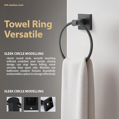 Bathroom Accessories Set Matte Black Towel bar Set, 4 Piece Towel Rack Set Towel bar for Bathroom Wall Mounted Durable 24 inch Towel bar Robe Hook Towel Ring Toilet Paper Holder
