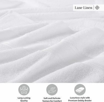 LANE LINEN 100% Cotton 4 Pack Bath Towels (28"x54") - Zero Twist, Cotton - Large Towels for Bathroom - Quick Drying, Highly Soft & Absorbent Shower Towel Set - Hotel & Spa Quality - White Towel Set