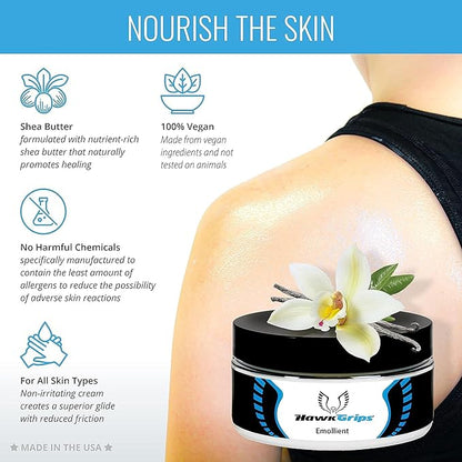 HawkGrips 8oz Massage Emollient, Vanilla, Emollient for IASTM and Massage, Soft Tissue Mobilization & Lubrication for Massage Therapy, Shea Butter, Oil Based, Vegan, Cream Alternative, Pack of 24