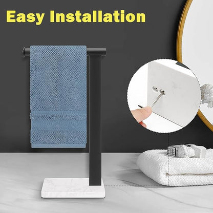 Stainless Steel L-Shaped Hand Towel Holder, SUS304 Bathroom Towel Rack with Thickened Base for Countertop Vanity (Matte Black, Square Base)