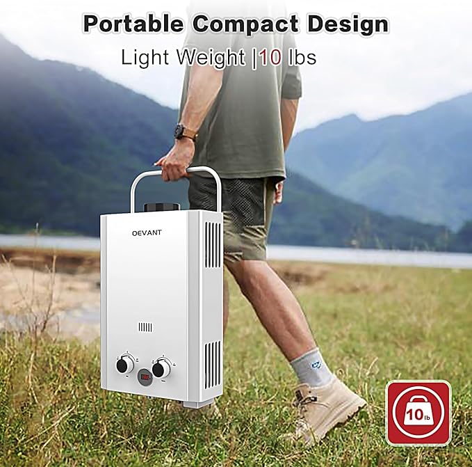 Propane Water Heater, 1.58GPM 6L Portable Tankless Water Heater with Handle & Overheating Protection, Propane Gas, Instant Hot Water for RV Camping, Outdoor Shower (WHITE)