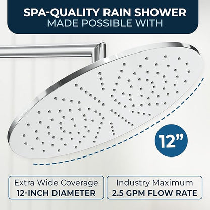 HammerHead Showers® Solid Metal 12 Inch Rainfall Shower Head, Large Rain Shower Head, 2.5 GPM High Flow Shower Head Optimized for Pressure, Wall-Mounted or Ceiling Rain Shower Head, Chrome