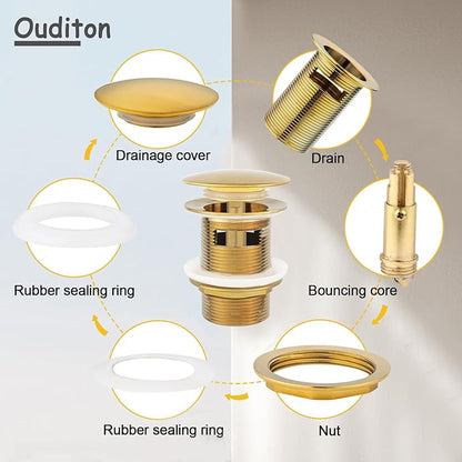 Tub Stopper Bathtub Drain, Brass Pop-up Freestanding Bathtub Drain Stopper, Fits Most Freestanding Tub Rough- in Kits (Gold)