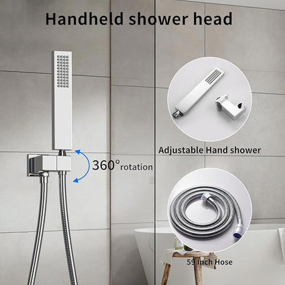 Bathroom shower system Ceiling 14x20 inch shower head, spray with handle, 6 PCS Body Jet and Handheld, temperature display shower faucet set (Chrome)