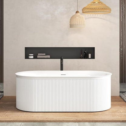 FerdY Nami 67" Acrylic Freestanding Bathtub, V Shape Freestanding Soaking Acrylic Bathtub, Modern White, Brushed Nickel Pop-Up Drain and Minimalist Design Overflow, cUPC Certified