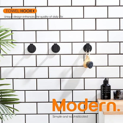 Robe Hook Matte Black Bath Towel Hooks Stainless Steel Wall Hooks for Bathroom Kitchen Closet Garage Door Hanger 3 Pack, AN1001MB-P3