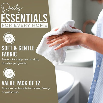 DAN RIVER 12 Pack Wash Cloths for Showering [12x12] - 100% Cotton Washcloths Premium Quality Flannel Face Cloths for Bathroom, Highly Absorbent and Soft Feel Wash Clothes, Beige