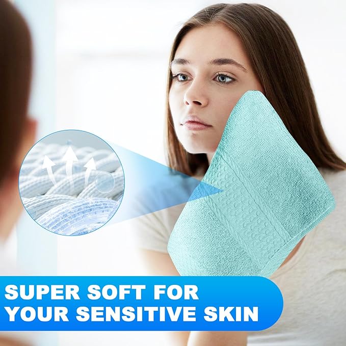6 Pack 100% Cotton Wash Cloth, 13x13 Inch Highly Absorbent and Soft Feel Fingertip Towels, Machine Washable Washcloths for Bathroom, Gym, Hotel, Spa and Kitchen, 6 Colors
