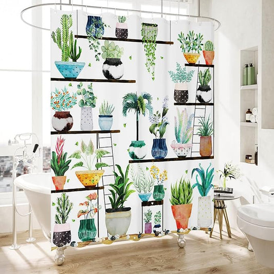 Bohemian Shower Curtain, Boho Floral Print Water Repellent Polyester Fabric for Bathroom Decor, 72×72 Inch Standard Size with 12 Hooks, Also as Room Divider