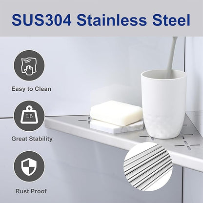 10" Corner Shower Shelf, 2-Pack Shower Shelves SUS304 Stainless Steel Bathroom Shelves for Tile Walls, Recessed Corner Shelf Organizer Rack, No Drilling (Brushed)