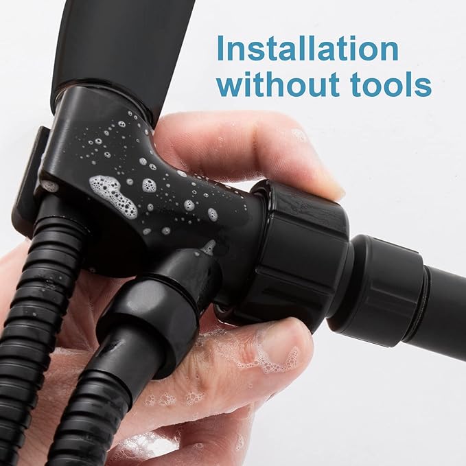 OFFO Shower Head Holder for Handheld Shower Head, Adjustable Shower Arm Mount for Connecting Shower Arm and Shower Hose, 1/2 Inch IPS Female Inlet and Male Outlet, Matte Black Finish