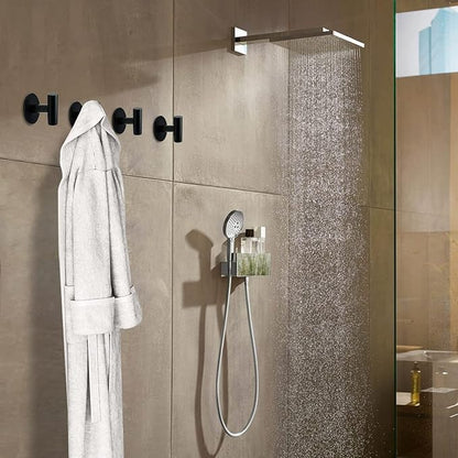 Self Adhesive Towel Hook Matte Black Coat Hook Brushed Nickel SUS304 Stainless Steel Heavy Duty Waterproof Towel Robe Clothes Hook Holder for Bathroom Kitchen Office Hotel Pool Wall Mounted Hook-4Pack