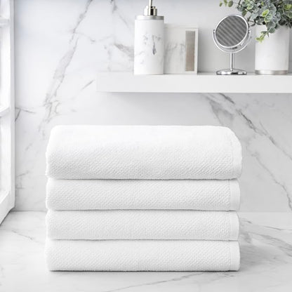 Welhome Franklin 100% Cotton Popcorn Textured Towel Set - 4 Pack Bath Towels, 600 GSM, Soft & Plush, White