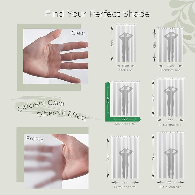 Stitch & Stone Shower Curtain Liner, Premium Medium Weight Durable Waterproof 6g PEVA for Bathroom with Weighted Magnets, Standard Size 72" x 72", Frosty 2 Pack