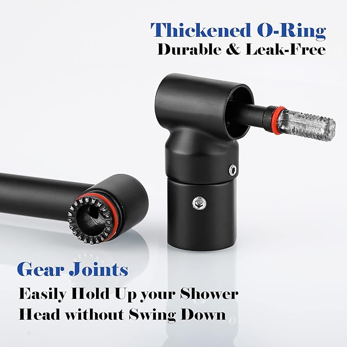 Matte Black Shower Head Extension - 13'' Adjustable Arm for Rain & Handheld, Locking Nuts, Universal Connector