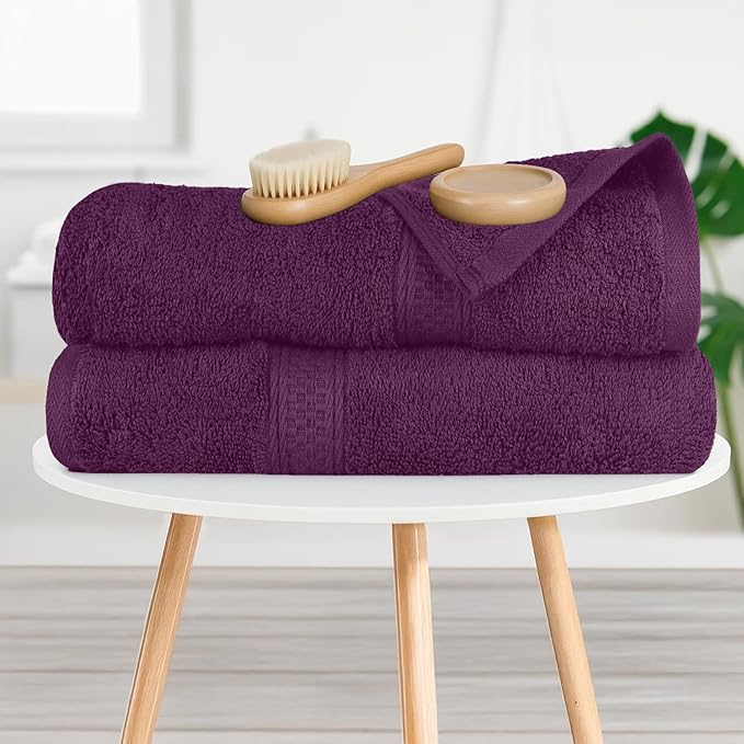 RIVERSIDE 100% Ring Spun Cotton Large Bath Towels Set of 4, 27 x 54 Inches – Quick Dry, Soft & Highly Absorbent Towels for Shower & Bathroom – Luxury 600 GSM Towels for Home, Spa, Gym, Hotel, Purple