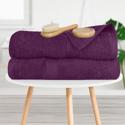 RIVERSIDE 100% Ring Spun Cotton Large Bath Towels Set of 4, 27 x 54 Inches – Quick Dry, Soft & Highly Absorbent Towels for Shower & Bathroom – Luxury 600 GSM Towels for Home, Spa, Gym, Hotel, Purple