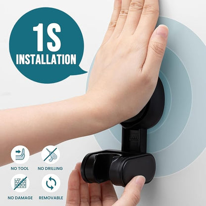 TAILI Shower Head Holder Suction Cup, Handheld Shower Head Bracket, Height Angle Adjustable Wall Mounted, Bathroom Showerhead Holder No Drilling Removable Waterproof, Black
