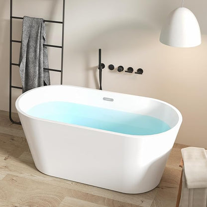 FerdY 59" Shangri-La Elite, Acrylic Freestanding Bathtub, Modern & Contemporary Design Soaking Tub with Chrome Pop-Up Drain and Minimalist Design Overflow, Glossy White, cUPC Certified