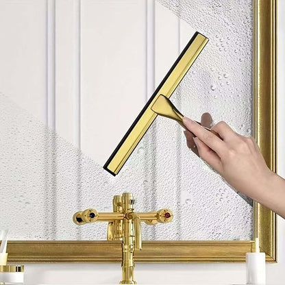 14-Inch Shower Squeegee, Stainless Steel Squeegee for Shower or Window Glass Door, Includes Two Spare Scrapers and one Adhesive Hook. (Gold, 14 in)