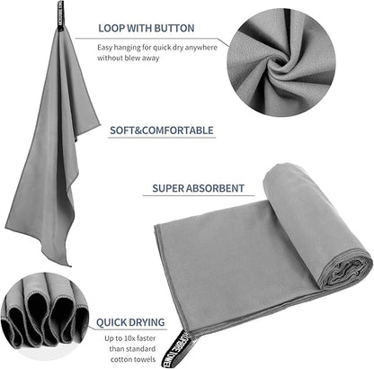 Microfiber Travel Towel, Soft Lightweight Quick Dry Towel, Super Absorbent Compact Travel & Sports & Beach Towels for Camping, Backpack, Gym, Swimming, Yoga, Hiking (M:20"×40" -Gray)
