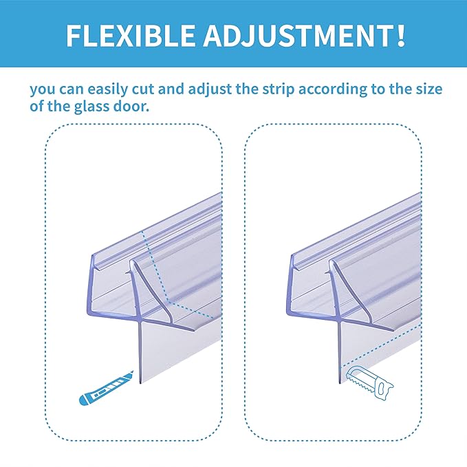 ShowerDoor Bottom Seal 2-Pack 3/8" x 36" Frameless Glass Shower Door Seal Strip Stop Leaks and Create a Water Barrier Replacement Shower Cubicle Shower Screen Seal Strip