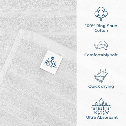 DAN RIVER Pack of 2 Bath Sheet 35x70 Inches, Super Soft Quick Dry Ribbed Cotton Towels, Luxury Oversized White Bath Towels