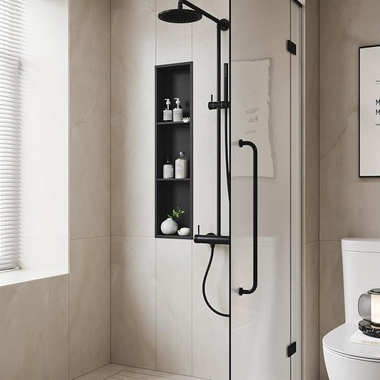 Neodrain 8X36 Inch Matte Black Three Layers Shower Niche, Stainless Steel NO Tile Needed Recessed Shelf for Bathroom Storage, 3-Tier Recessed Built-in Wall Niche