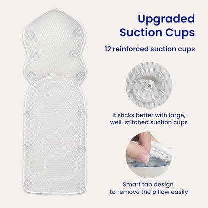 Bath Pillows for Tub Full Body, Large Mesh tub Pillow for Bathtub for Head, Neck and Back Support with Laundry Bag and Hanger for Quick Drying White