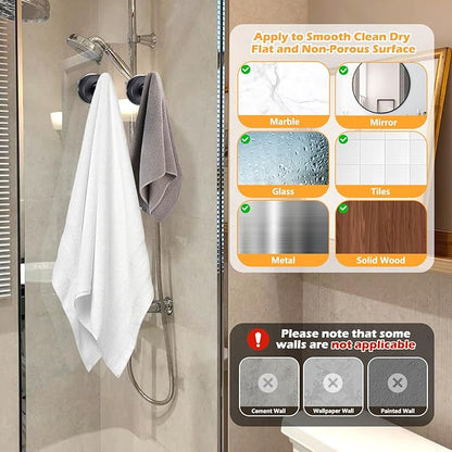 YOHOM Suction Cup Hooks for Shower Wall Bathrooms Towels Hook for Glass Door Heavy Duty (Black, 2 PCS)