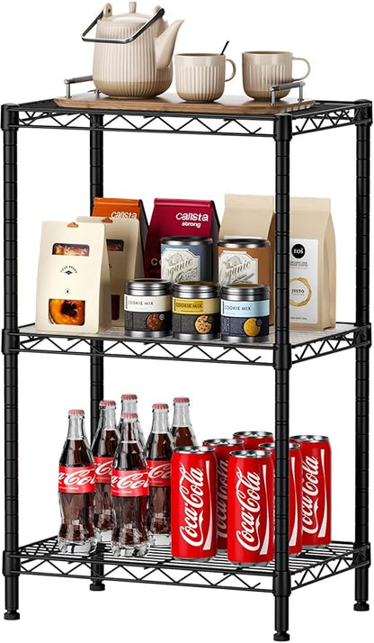 SINGAYE 3 Small Shelves Storage Shelf Wire Shelving Unit Metal Shelf Adjustable Organizers Storage Shelving with Wheels for Bathroom Laundry Room Kitchen Pantry11.5”D x 17.3”W x 30”H Black