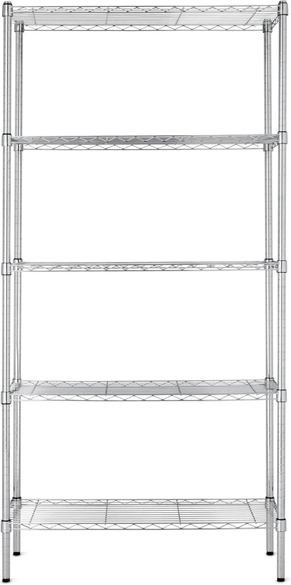 Amazon Basics 5-Shelf Adjustable Heavy Duty Steel Wire Rack Storage Shelving Organizer for Kitchen, Garage, 36" L x 14" W x 72" H, Chrome