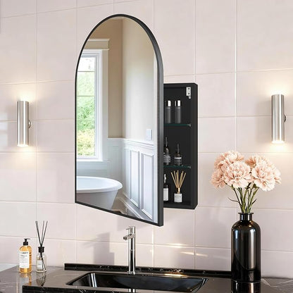 FKWin Bathroom Mirror, Bathroom Cabinet with Mirror for Left or Right Opening, Surface Mount Medicine Cabinet not Recessed, Modern Vanity Bathroom Mirror with Storage, Black, 20x30 inch