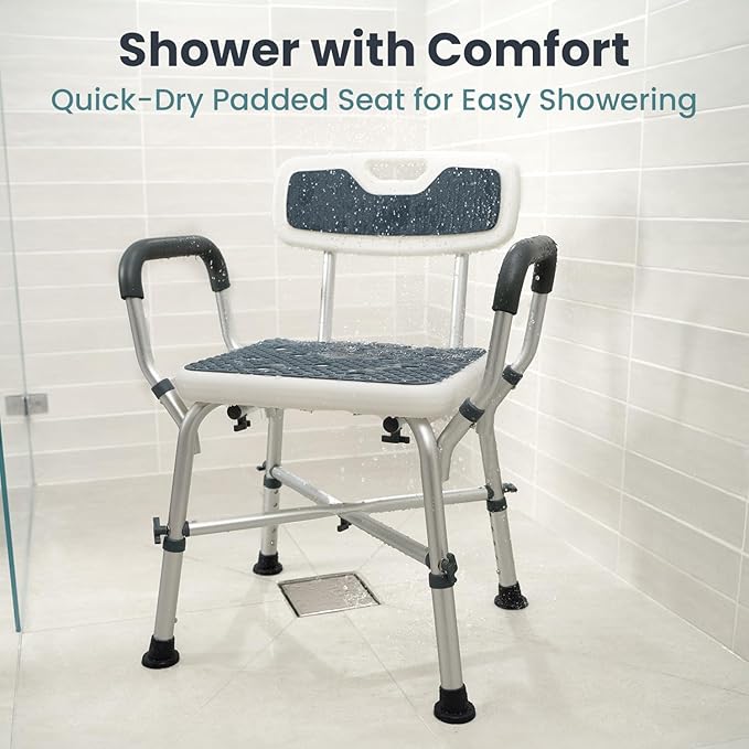 Shower Chair for Elderly and Disabled (450lb) with Padded Armrests and Back, Adjustable Height Shower Seat, Heavy Duty Shower Chairs for Inside Shower, Handicap - Teal