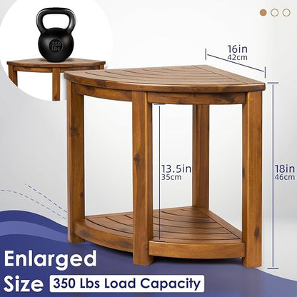 Teak Shower Stool, 18" Corner Shower Benches for Inside Shower Bathroom Wood Shower Seat with Storage Shelf Waterproof - S35796