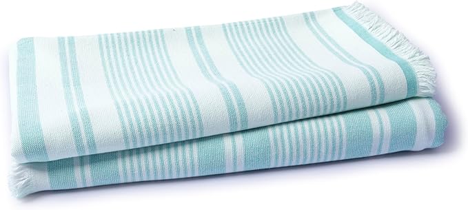 Maisonette Turkish Beach & Bath Towels - 2 Pack (36"x71"), Quick-Dry Cotton Peshtemal for Bath, Beach, Travel, Absorbent, Lightweight, Bathroom, Hammam, and Spa Towels with Eyelash Fringe, Green