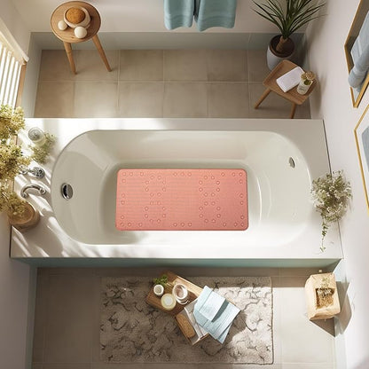 Bathtub Mat Non Slip 36” X 17” Shower Mat Soft Foam Bath Mats for Bathroom Tub, Bathtub Mat with Drain Holes, Suction Cups, Shower Mat Non Slip (Orange, 36'' x 17'')