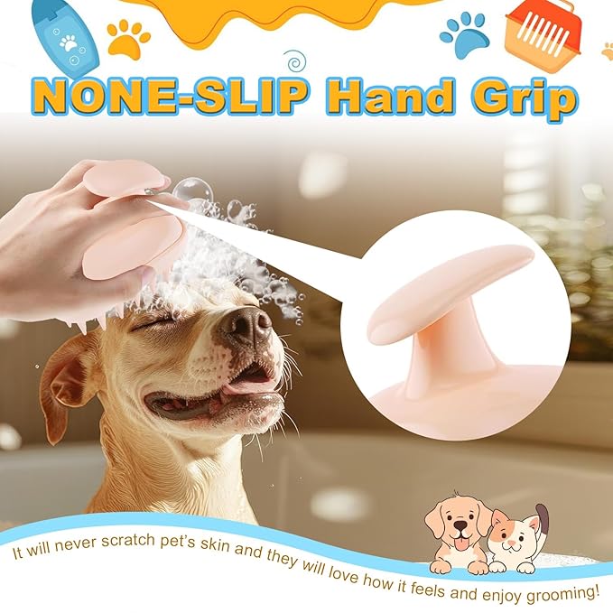 2-in-1 Dog Bath Brush for Grooming & Massage - Pet Silicone Brush for Long & Short Haired Dogs and Cats, Dog Scrubber for Bath, Rubber Curry Brush, Use Wet as Bath Brush or Dry for Grooming