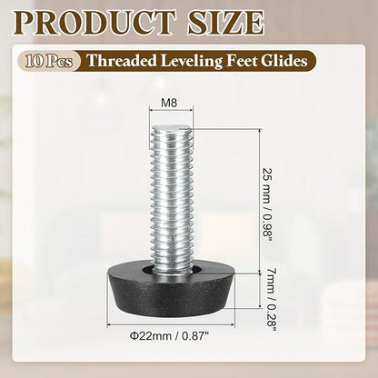PATIKIL 10 Pcs M8 x 25mm Thread Adjustable Furniture Levelers, Furniture Feet Levelers Screw on Steel Screw in Threaded Leveling Feet Glides for Table Chair Cabinet Patio Legs