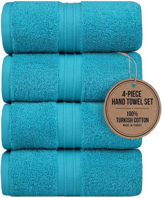 Hand Towels Set of 4 - Extra Soft &%100 Cotton, Large (16"x 28") Decorative, Luxury, Plush - Versatile, Perfect as Hotel Quality Towel, Soft Face Towels, Large Hand Towels - Turqoise