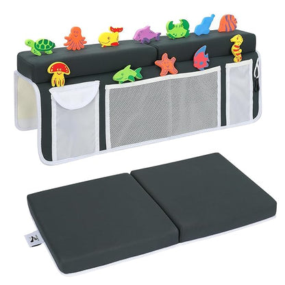 Supa Ant Baby Bath Kneeler and Elbow Rest Pad –Mom’s Choice Award Winner –US-Designed Extra Thick Bathtub Kneeling Pad with 8 Suction Cups, 5-Pocket Organizer, Non-Slip, Cushioned, Durable (Charcoal)
