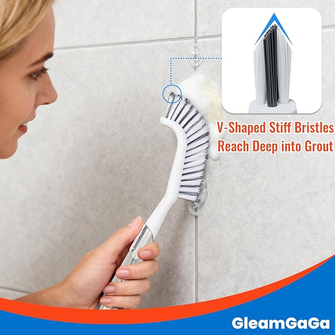 3 Pack Scrub Brush Set – Heavy-Duty Scrub Brushes for Cleaning with Handle, Cleaning Brush with Stiff Bristles, Shower Scrubber for Bathroom, Bathtub, Kitchen, Tile, Floor, Grout, Sink & Carpet
